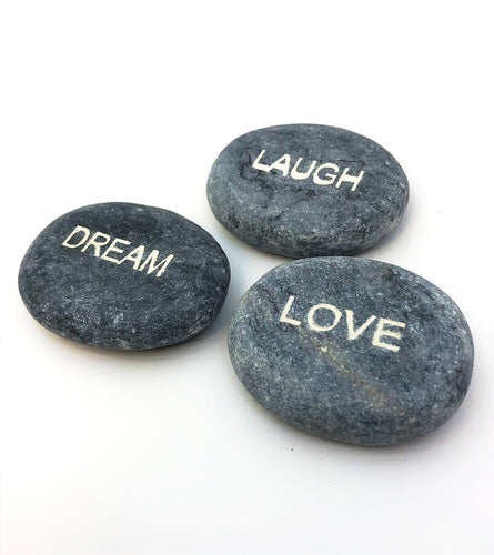 Engraved Stones Set of 3 - LAUGH, DREAM, LOVE
