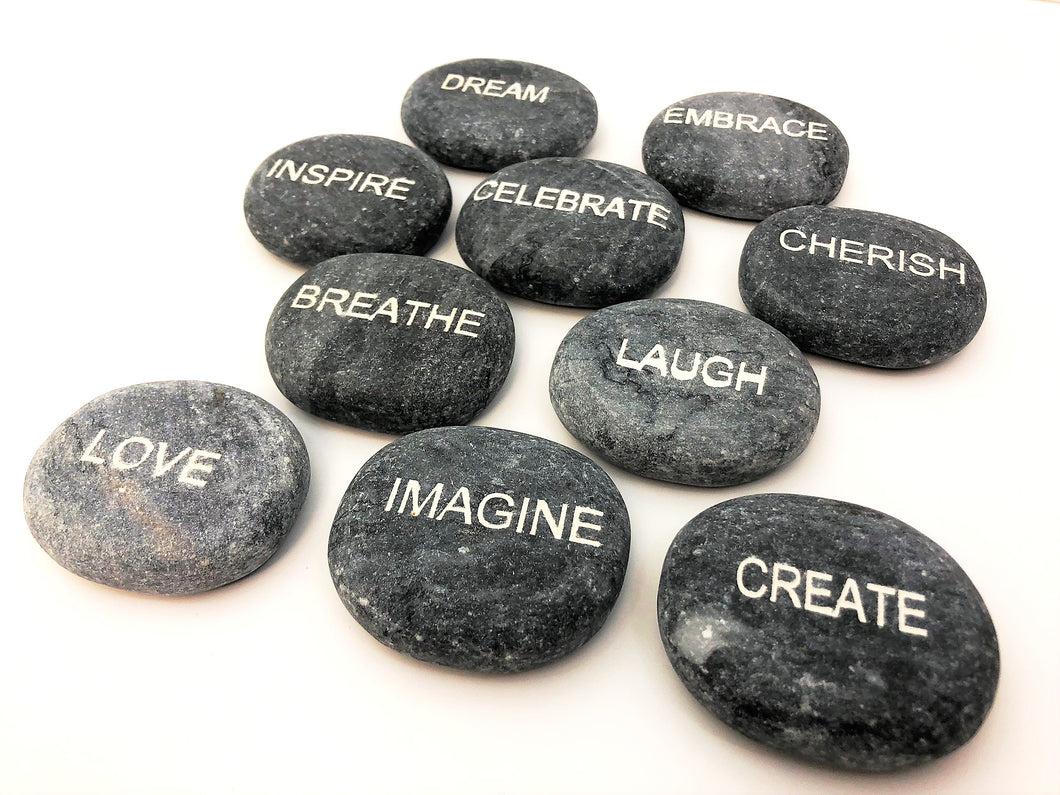 Engraved Stones with Inspirational Word Engraving - 10 Total